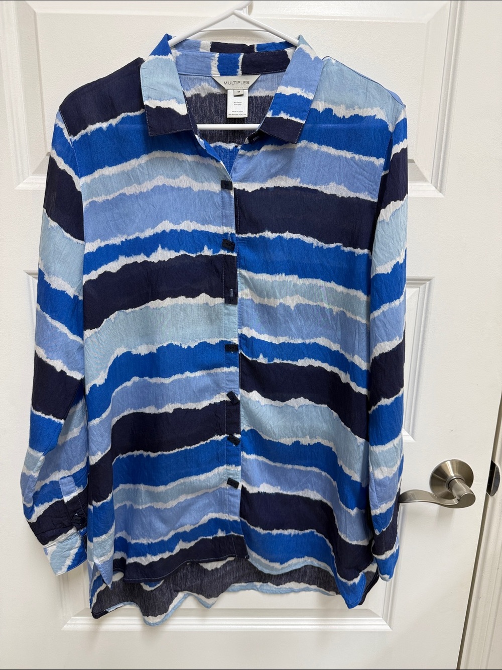 Multiples Striped Blue & Navy Button-Down Shirt